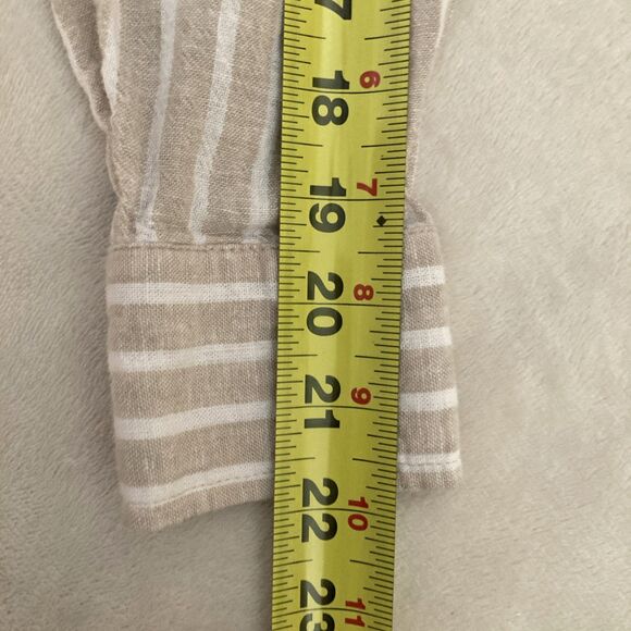 Gap Linen Blend Button Down Mens SMALL Tan Stripe Pocket Long Sleeve - Picture 11 of 12